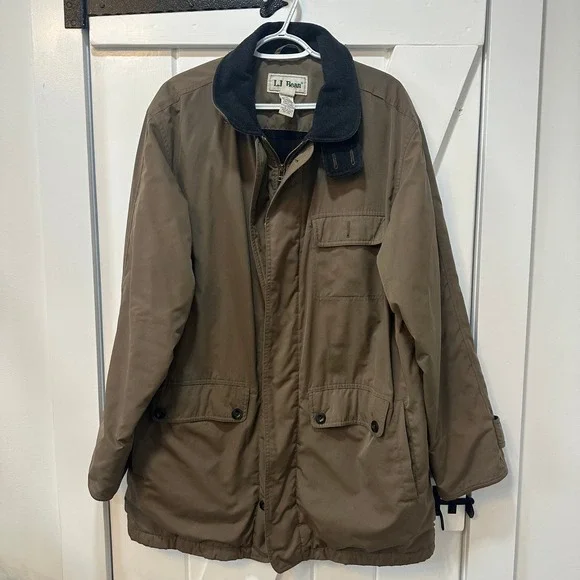 LL Bean Chore Jacket Large Tall Flannel Lined Wool Cashmere Barn Coat Outerwear - Picture 2 of 10
